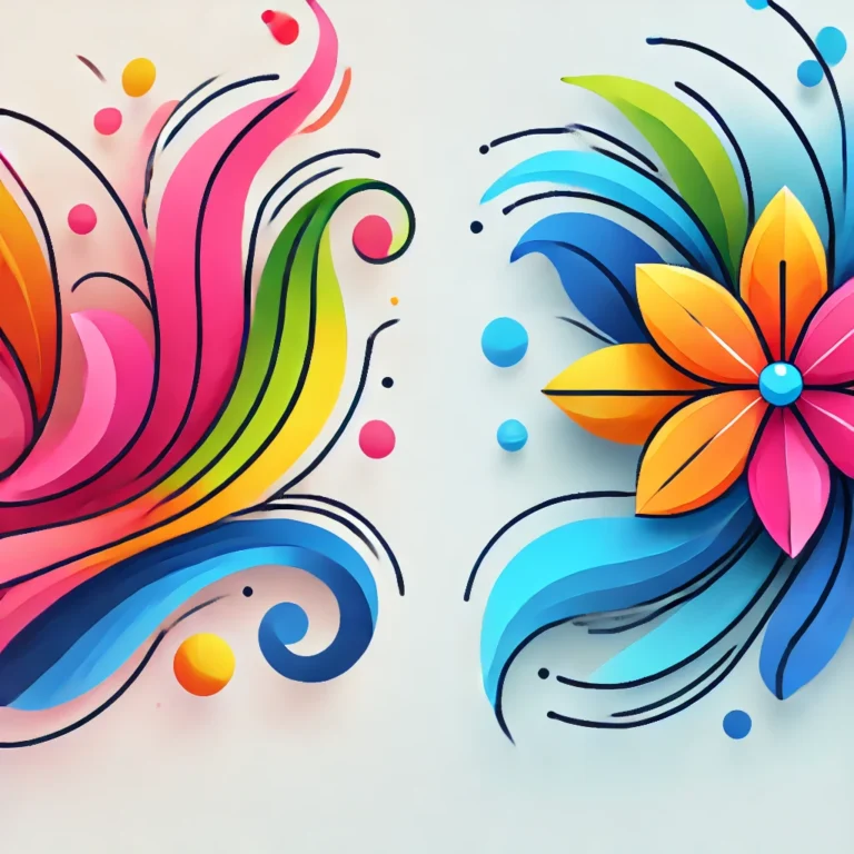 DALL·E 2024 12 04 15.25.03 A colorful, whimsical, and simple illustration representing beauty. The image features a vibrant flower with playful, flowing petals in bright hues li