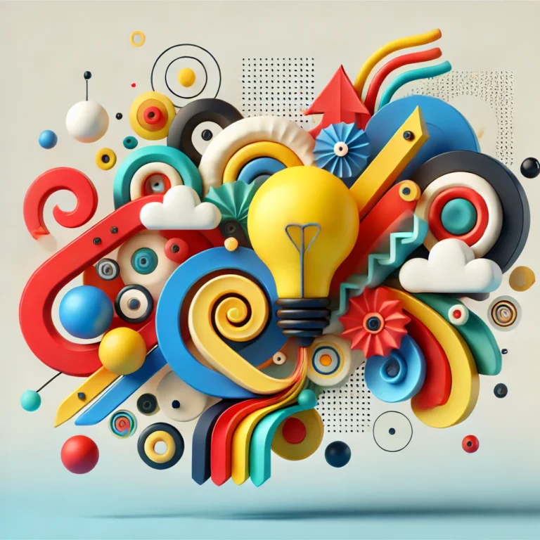 DALL·E 2024 12 04 14.22.35 A vibrant and minimalistic abstract image symbolizing inspiration and creativity. The design features playful, colorful elements like swirling shapes