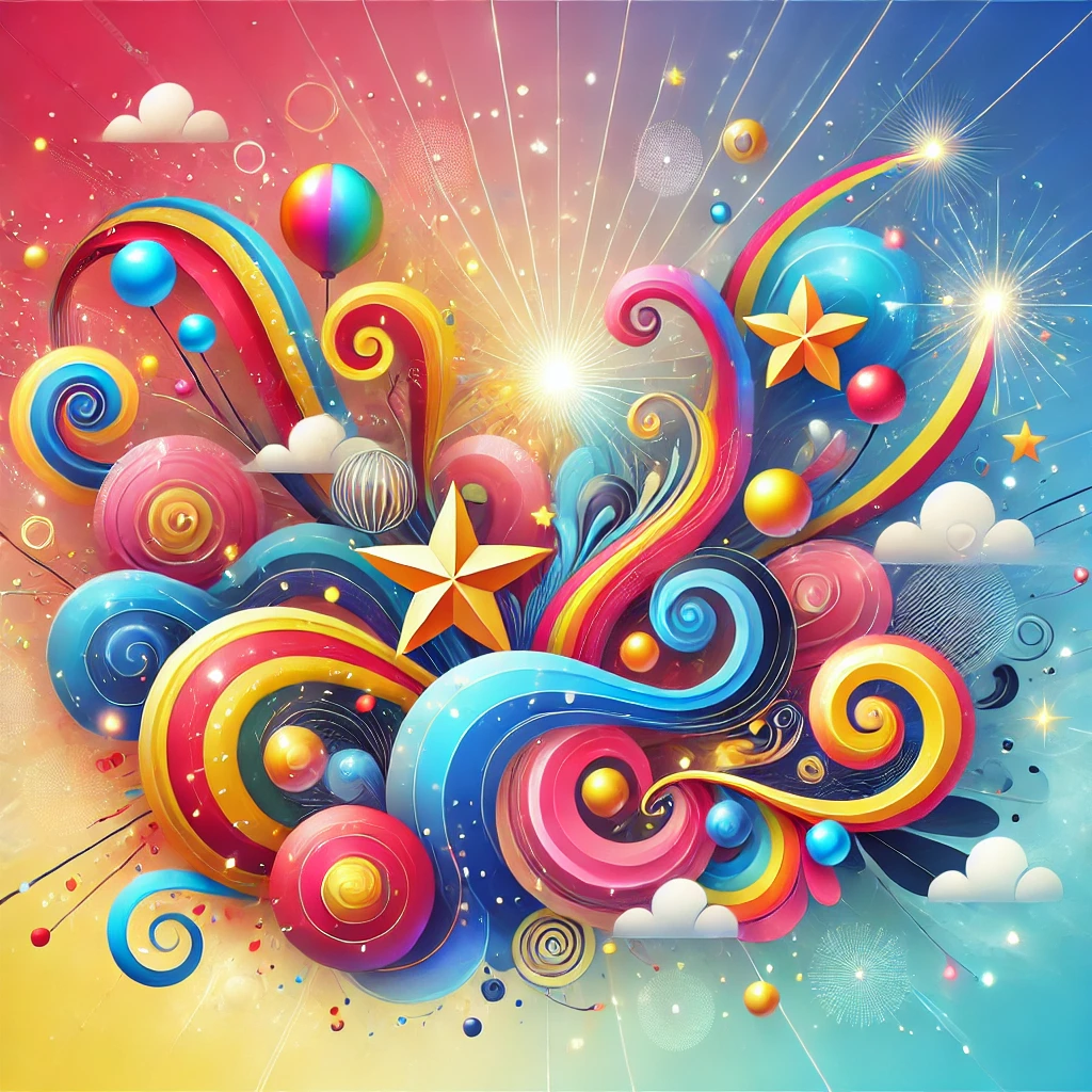 DALL·E 2024 12 04 13.16.26 A vibrant and playful abstract image representing the concept of imagination. The design features swirling, colorful shapes like waves, spirals, and s