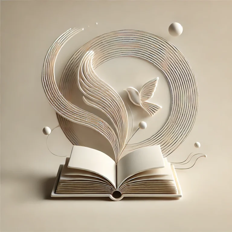 DALL·E 2024 12 02 15.54.20 A minimalistic and serene representation of creativity and poetry, featuring a single open book with flowing lines and abstract, soft shapes symbolizi