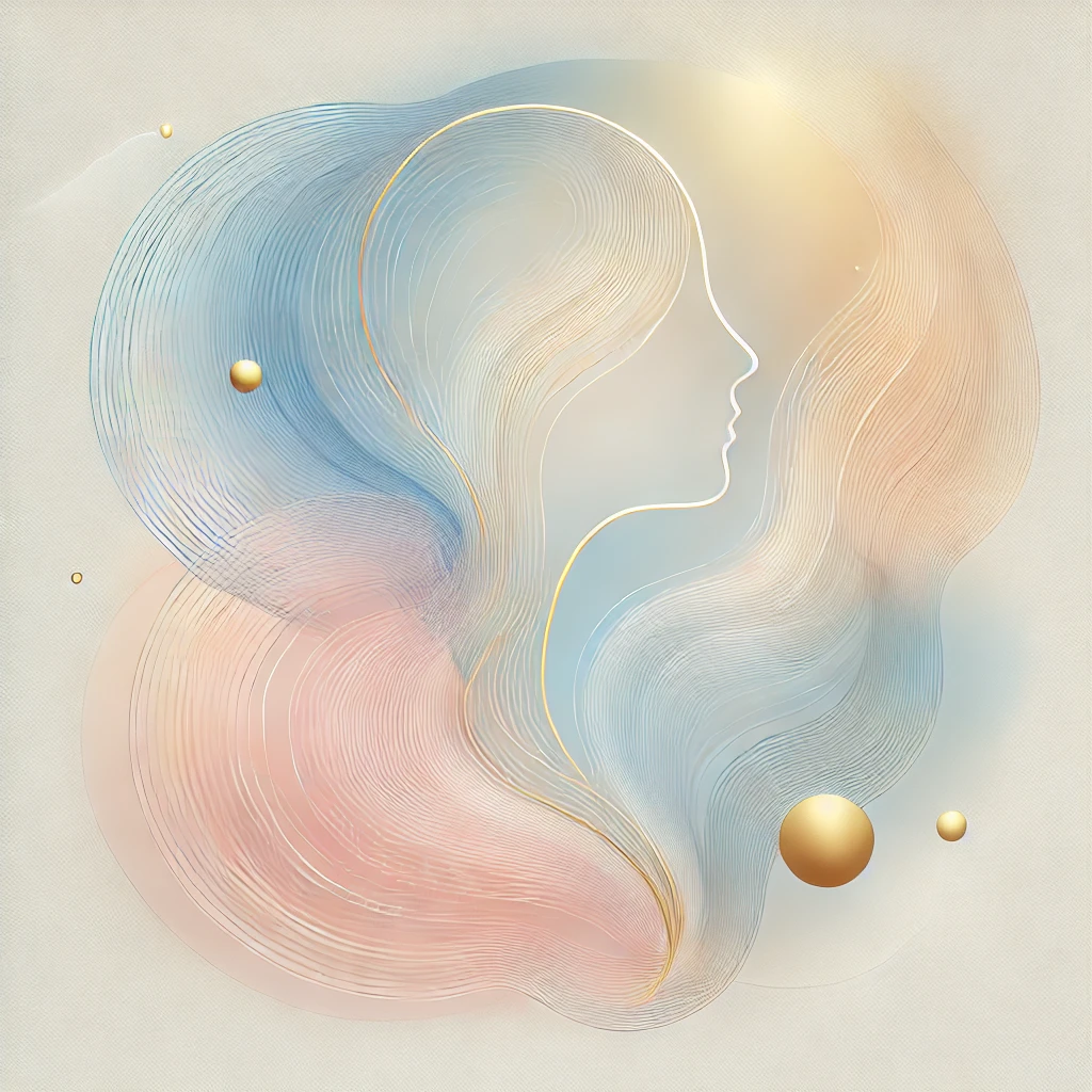 DALL·E 2024 12 02 14.13.15 A light, simple, and beautiful abstract depiction of beauty and self integration. The image features soft, flowing lines and shapes in pastel colors l