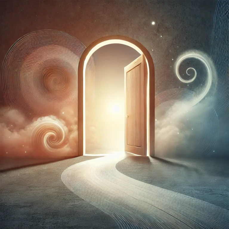 DALL·E 2024 12 07 07.43.45 A symbolic image featuring an open doorway or a path fading into a misty, unknown horizon, symbolizing stepping into the unknown to learn. The design