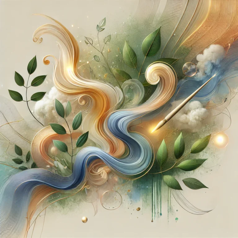 DALL·E 2024 12 07 10.40.14 A serene and uplifting abstract design symbolizing beauty and inspiration, featuring organic, flowing shapes and soft colors like gold, green, and blu