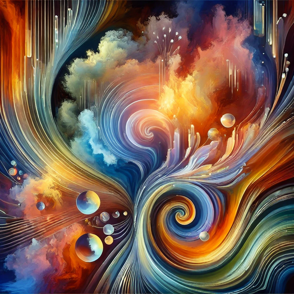 DALL·E 2024 12 07 06.18.45 An abstract image symbolizing the richness of creativity and deep knowing, featuring vibrant yet harmonious colors blending into flowing shapes. The d