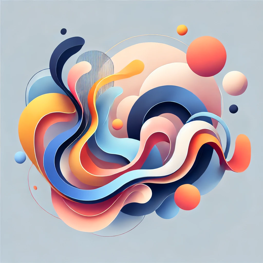 DALL·E 2024 12 07 05.09.20 A minimalist and colorful abstract design featuring fluid, organic shapes that evoke a sense of movement, curiosity, and exploration. The image should